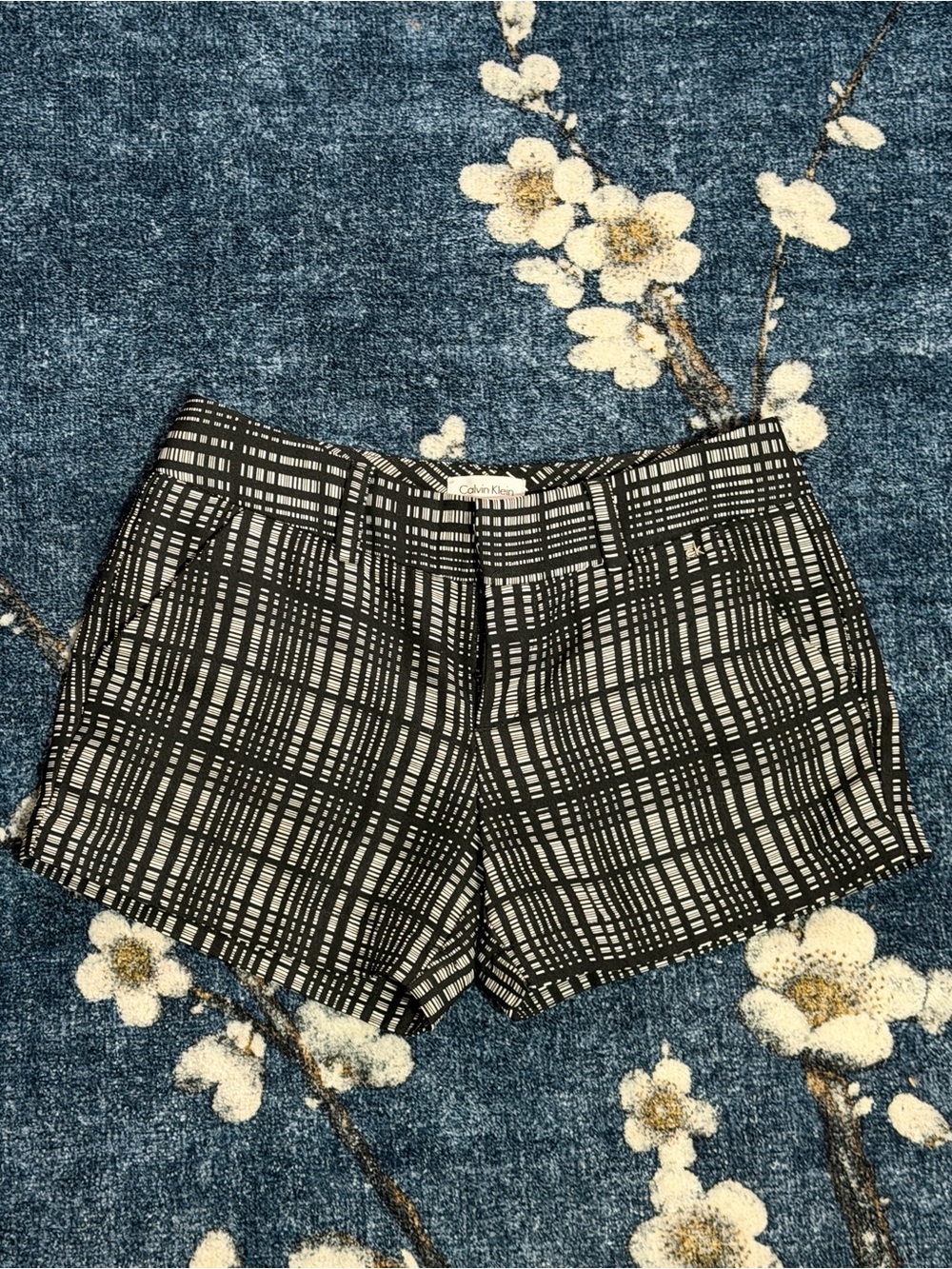 Calvin Klein Black & White Grid High-Waist Women's Shorts